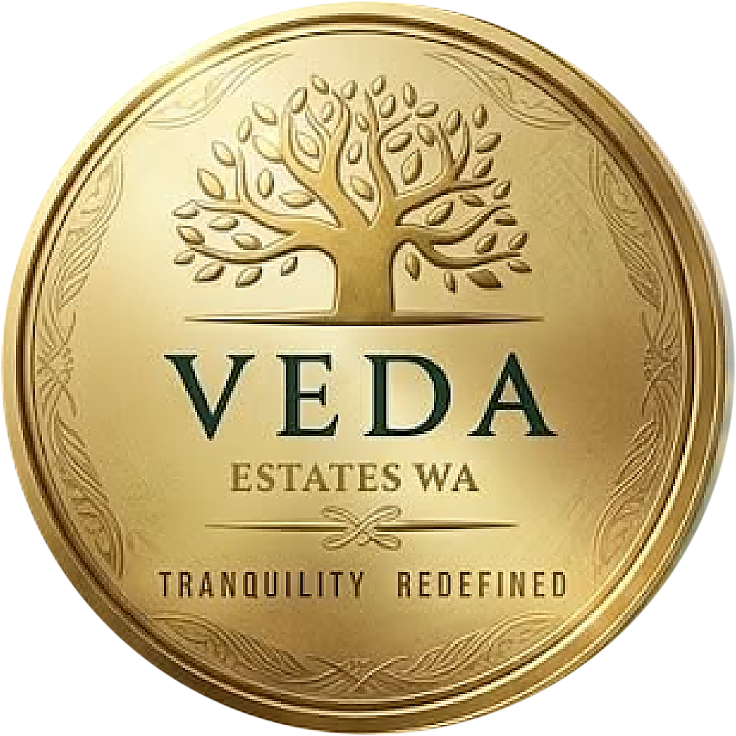 The Veda Estates gold coin emblem